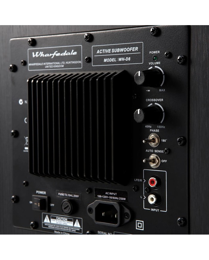 Subwoofer attivo  bass reflex  woofer da 20 cm  Wharfedale WH-D8  Nero