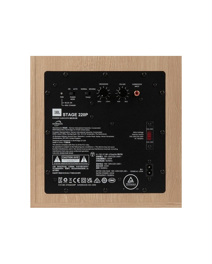 Subwoofer attivo a fuoco frontale da 10 pollici JBL 220P Oak White